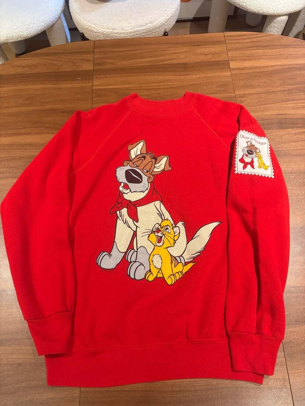 Vintage 1988 Disney Oliver & Company Dodger and Oliver Red Sweatshirt